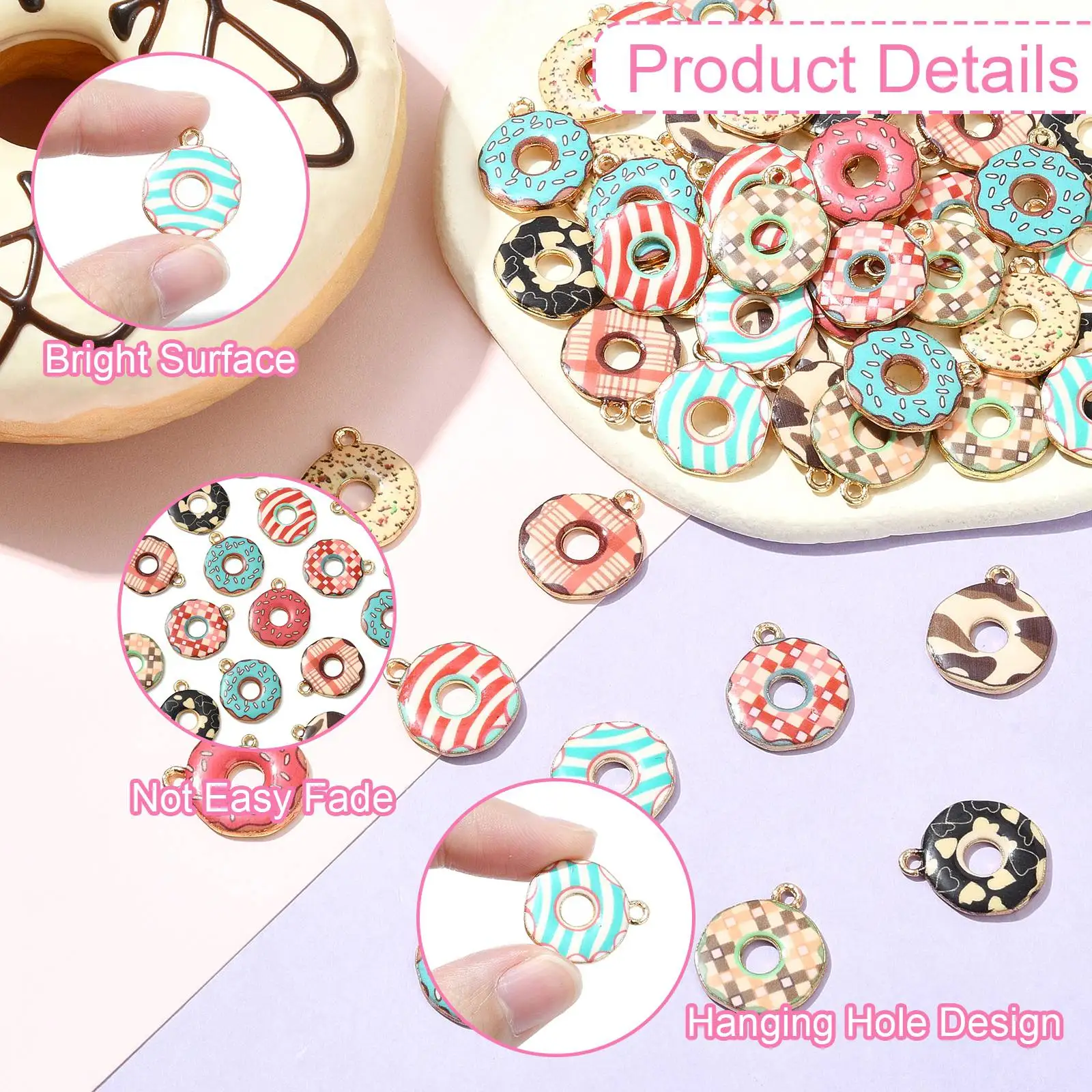 50Pcs 10 Colors Donut Charms Sweet Food Dessert Charms Cute Doughnut Charms for DIY Necklace Earrings