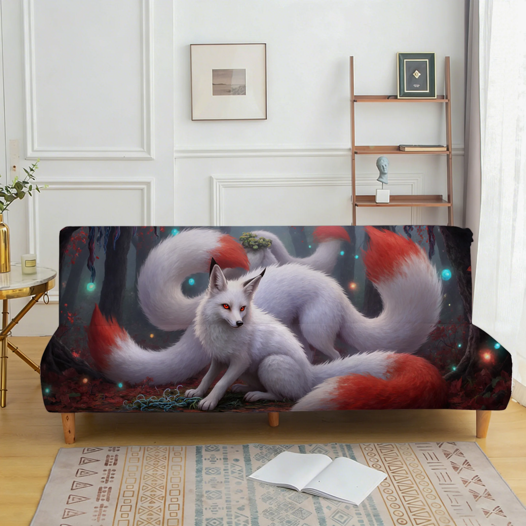 

Эластичный чехол для дивана, чехол для дивана с изображением девятихвостой лисы из сказочного леса, универсальный эластичный противоскользящий чехол для дивана.