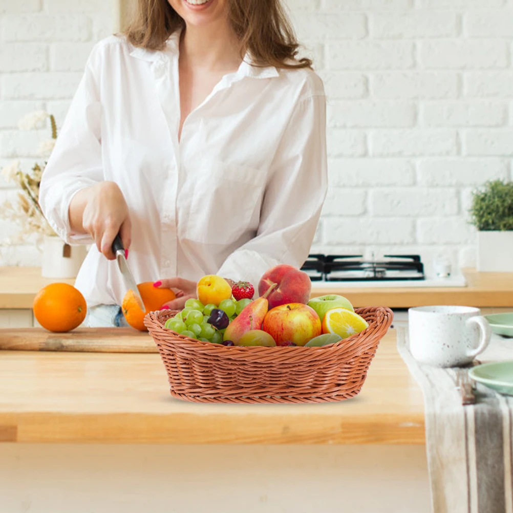 

3 шт. элегантная тканая корзина для хранения, пластиковая корзина из ротанга, кухонный контейнер для еды, фруктовый хлеб, закуски