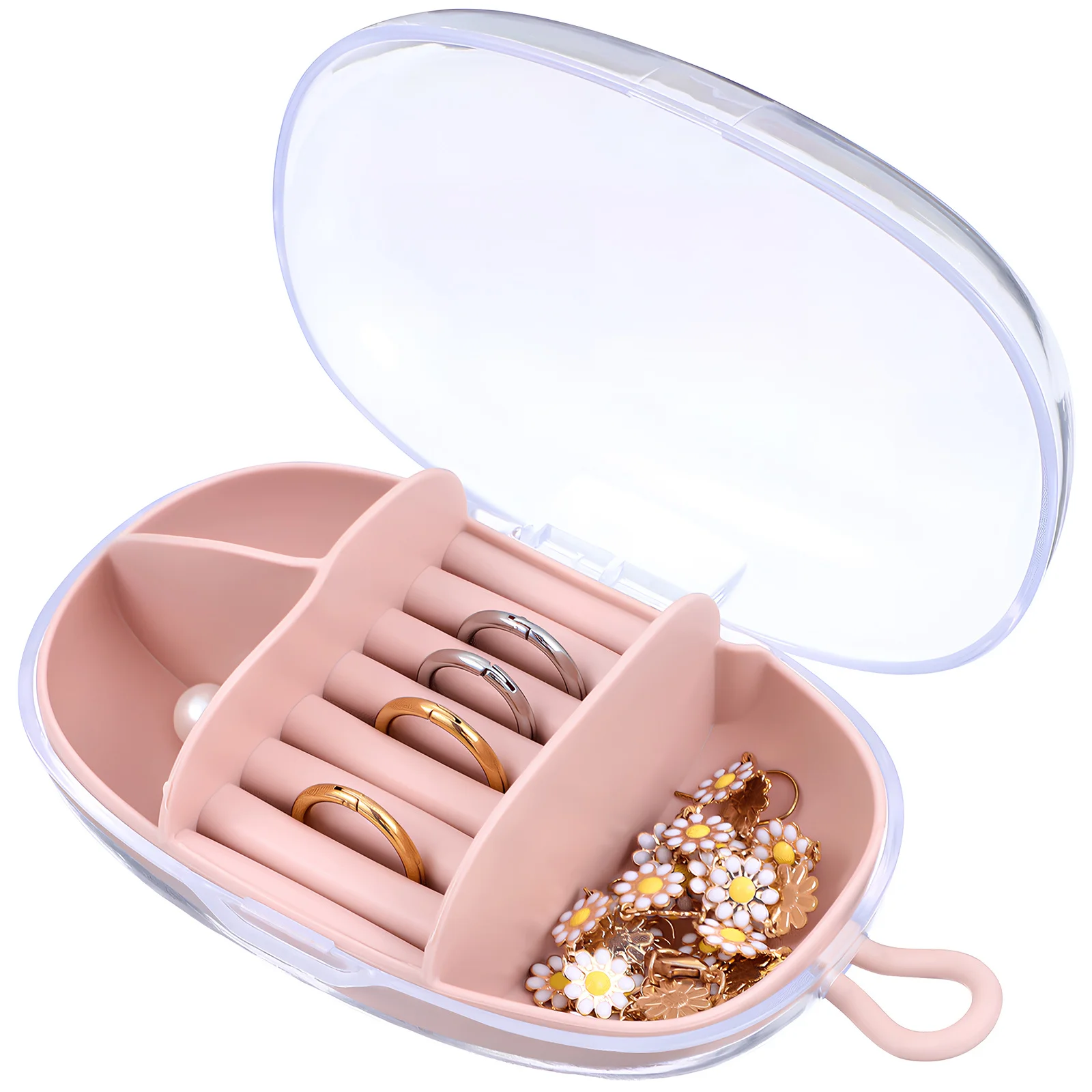Portable Travel Jewelry Box Mini Organizer Case Compact Storage Holder for Rings Necklaces Earrings Clear Display