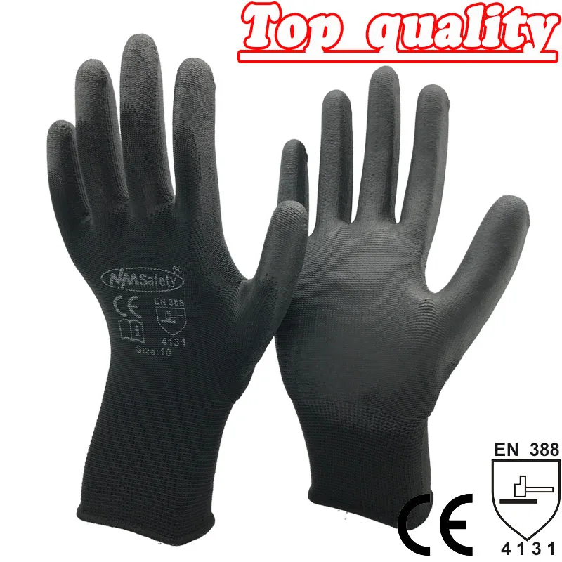 

NMShield Professional Safety Gloves Supplier Black PU Coated Breathable Flexible Nylon Knitted Liner Working Glove EN388 4131X