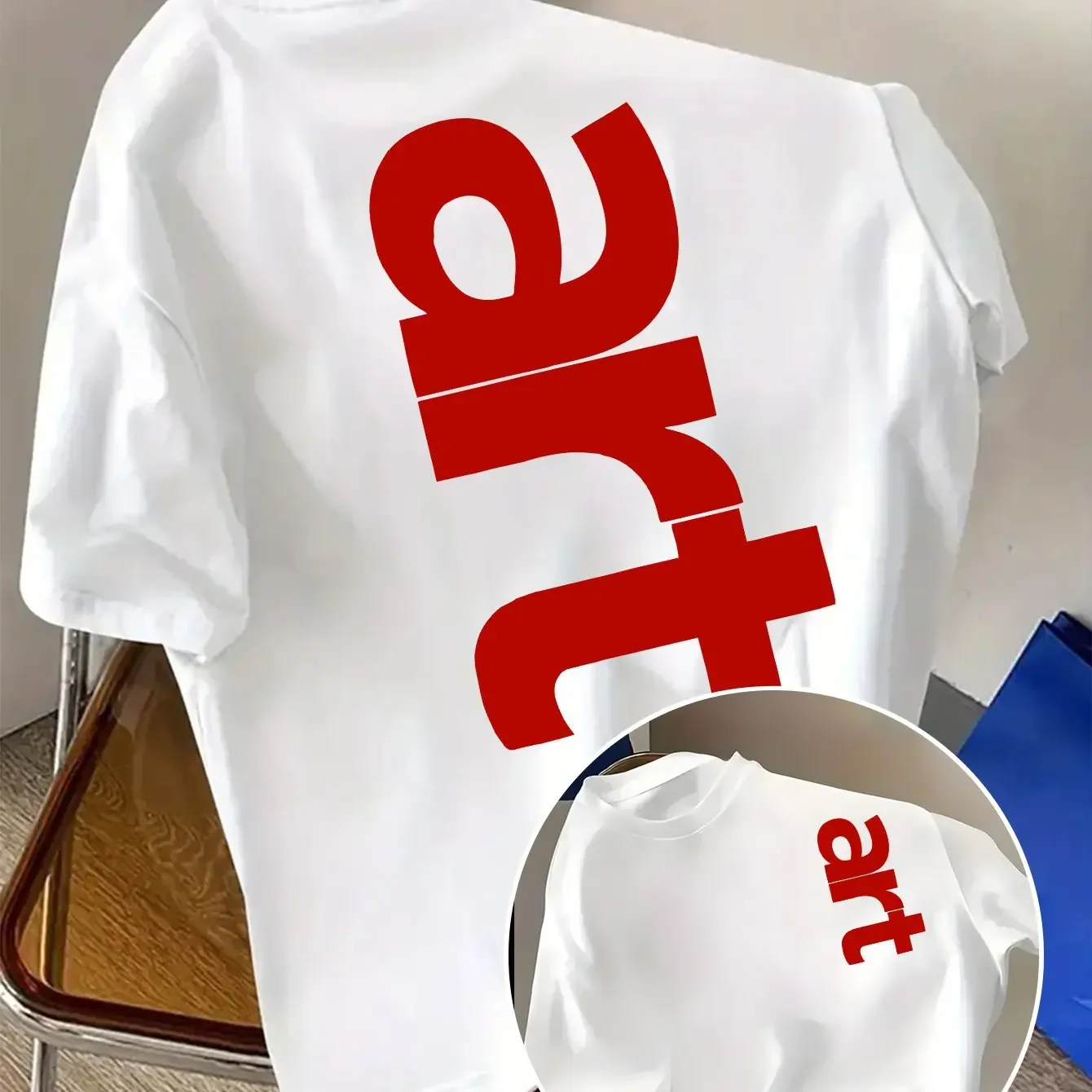 Men's Minimalist T Shirt Vertical Red Art Text Graphic Tee Bold Letter Print Casual Streetwear 100% Cotton Summer Top