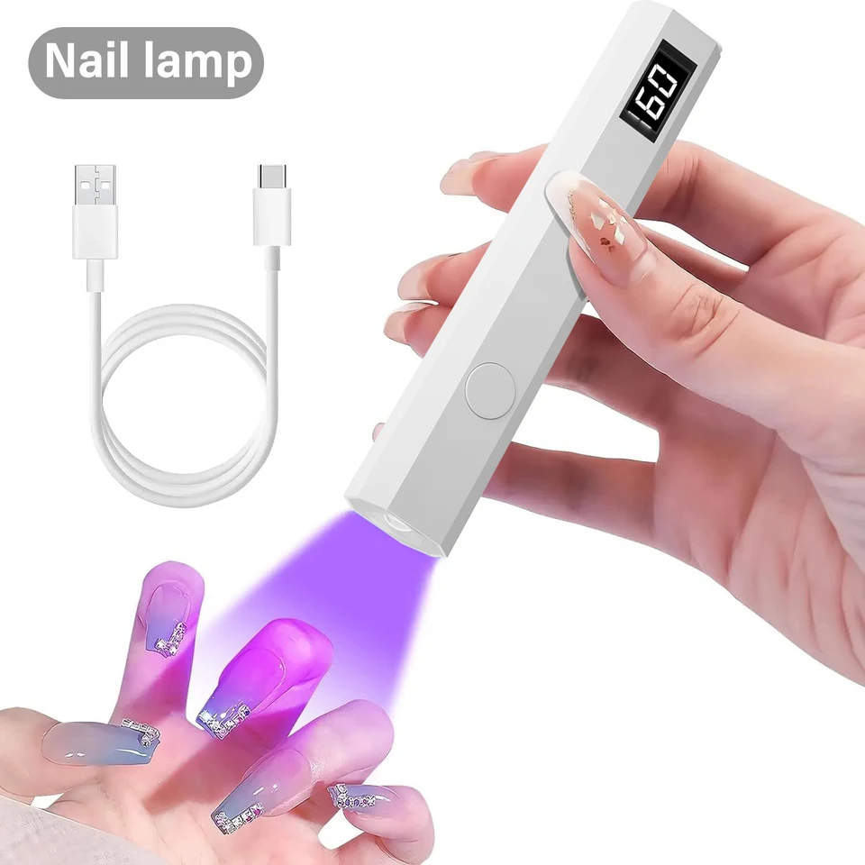 YIKOOLIN lámpara LED UV portátil recargable de mano, 3W, mini secadora de gel, 2 temporizadores, carga USB, herramienta de manicura para hogar