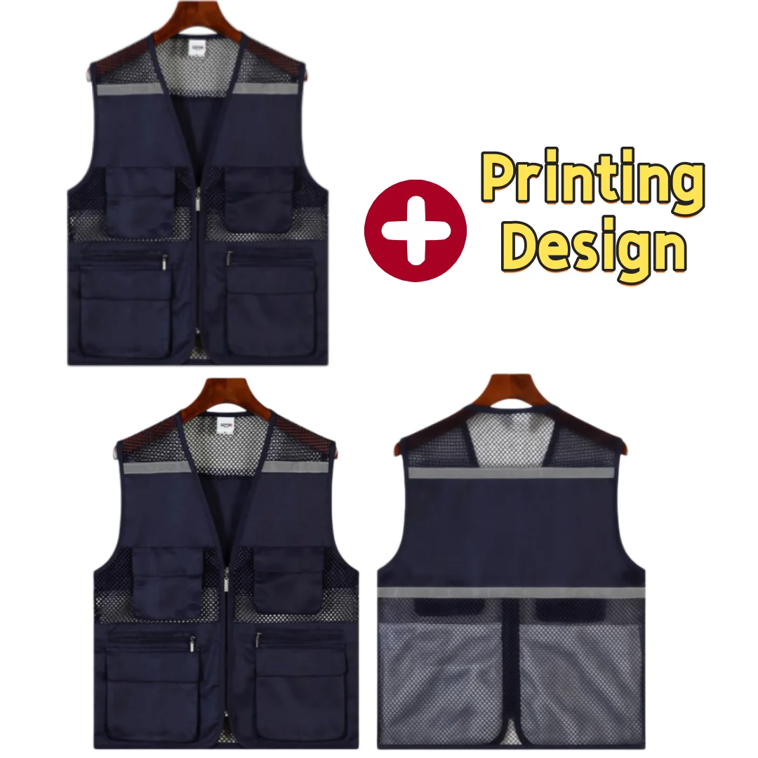 Printed LOGO Thin Mesh Vest Multi-pocket Outdoor Team Uniforms Camping Fishing Express Delivery Logistics Breathable Workwear.