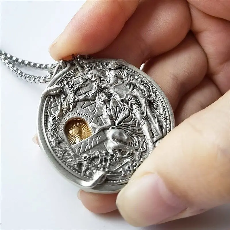 [Movable Mechanism] 1921 Holy Grail Wandering Coin Knight Drawing Sword Mechanism Coin, Antique Silver-plated Copper Coin