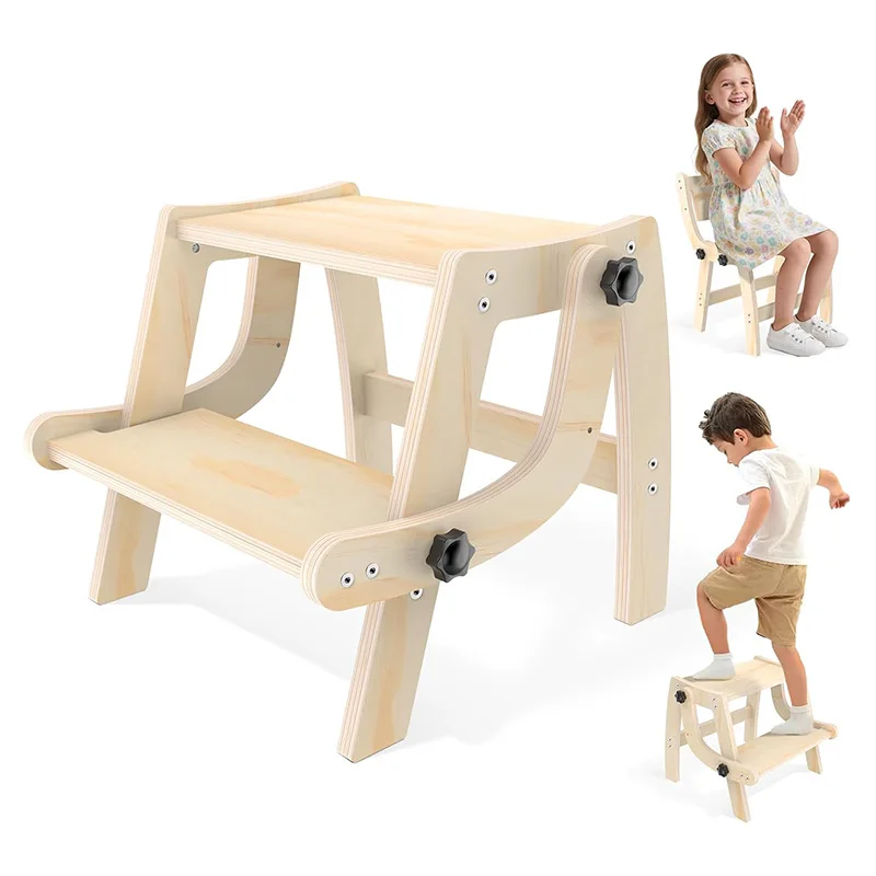 

Convertible children's hand stool baby hand stool footstool Montessori toilet kitchen raised wooden learning tower