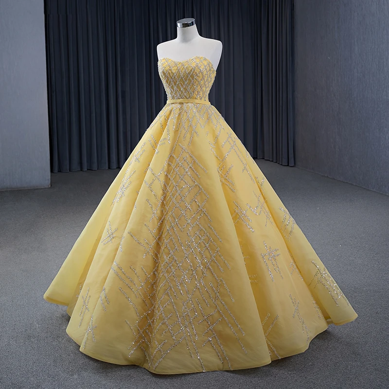 Jancember abito da sera con paillettes senza spalline giallo con pieghe stringate abito da sera classico da sposa Chic vestido de noche RSM231017