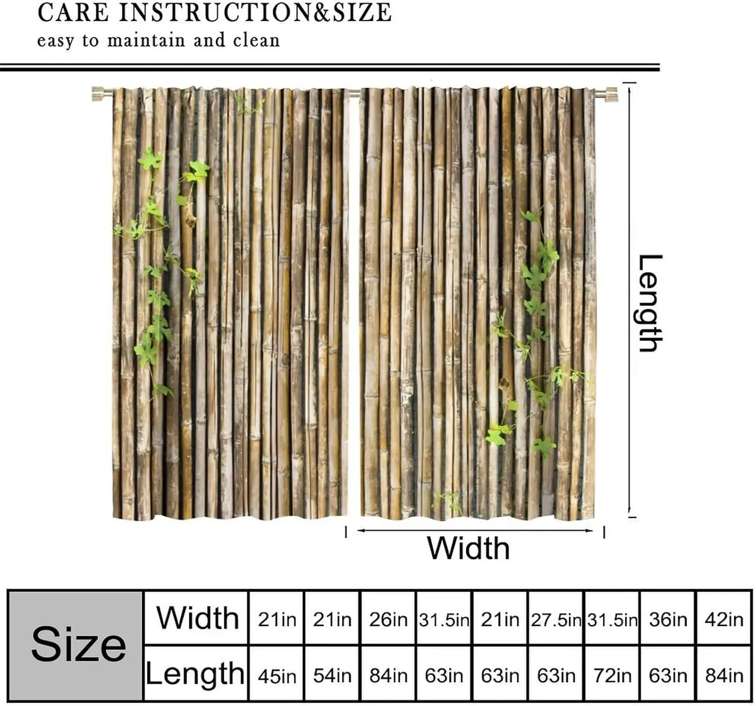 Bamboo Blackout Curtains, Rural Farmhouse Fence Japanese Asain Art Printed Window Drapes for Bedroom Living Room Decor Fabric