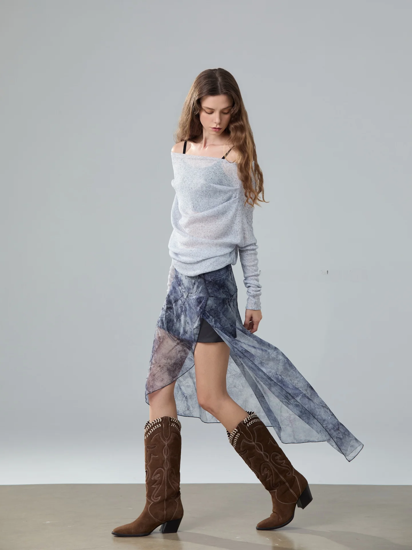 

You Me And Her Original Artwork See-tough Asymmetrical Par Skirt Women's Fading Design ort Skirt Elastic Waist A-Line