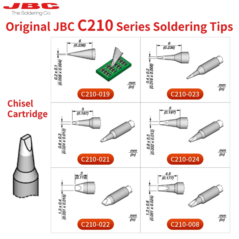 Original JBC C210 Series Soldering Iron Tip Cartridge SMD Components Repair For T210-A Precision Handle B·100 and B·500 Handles