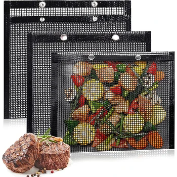 LMETJMA PTFE 메쉬 그릴 백, 재사용 가능한 논스틱 BBQ 바베큐 백, 숯 가스 스모커, BBQ 베기 그릴 백, JT41