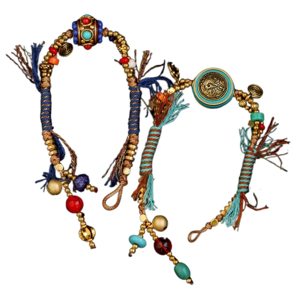 النمط القديم قابل للتعديل المنسوجة اليد حبل النحاس الرجعية العرقية نمط سوار البوهيمي اليد خرز للمجوهرات مضفر سوار الفتيات