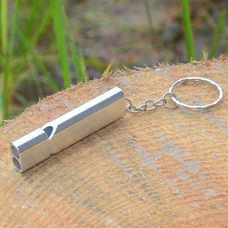 Portable Aluminum Safety Whistle Outdoor Hiking Camping Survival Emergency Key Chain Multi-tool Double Tube Survival Whistle