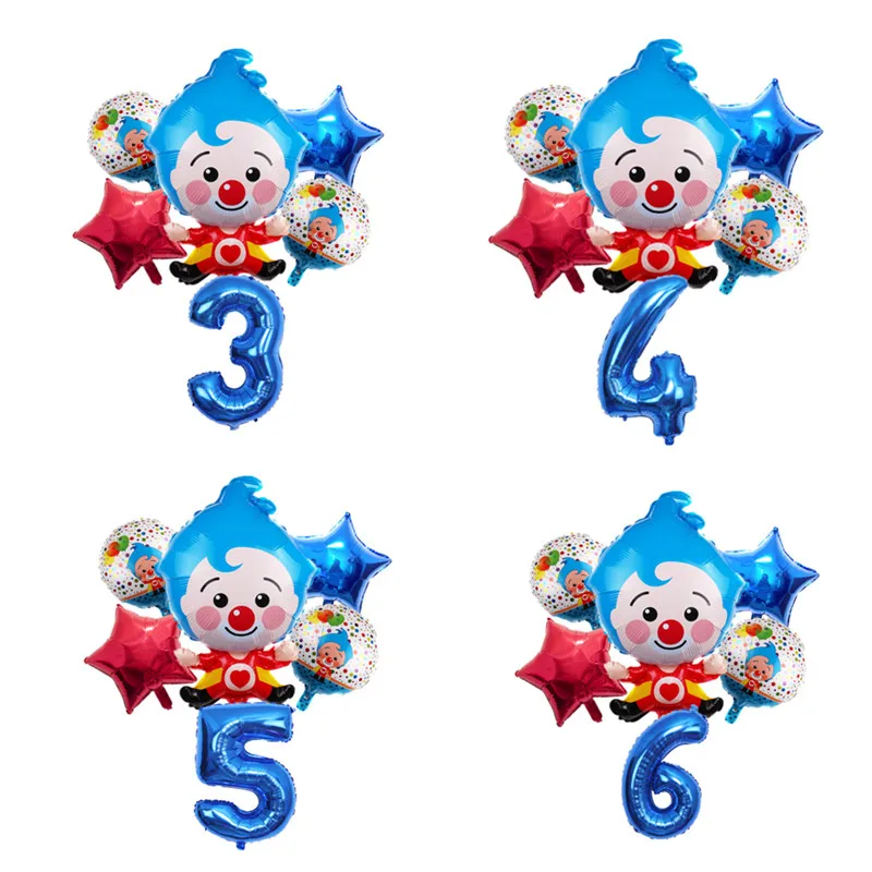 6Pcs Clown Number Sequins Balloons Cartoon Plim Air Globos Children's Birthday Party Baby Shower Home Decorations Kids Toys Gift