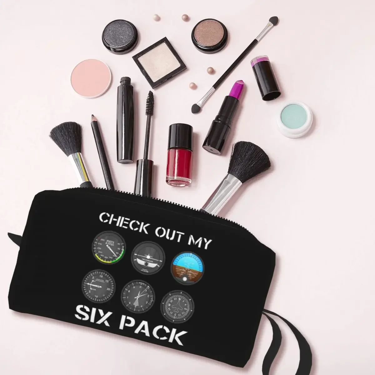 Funny Pilot Top Airplane Six Pack Flight Instruments Makeup Bag Toiletry Cosmetic Bag for Women Beauty Travel Pencil Case