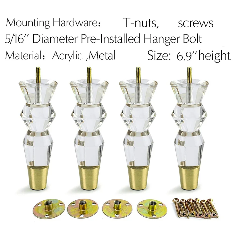 【A87T】6,9 inch acryl meubelpoten vervangende bankvoeten kast modern helder decor doe-het-zelf poten bedvoeten taps toelopende stijl set van 8