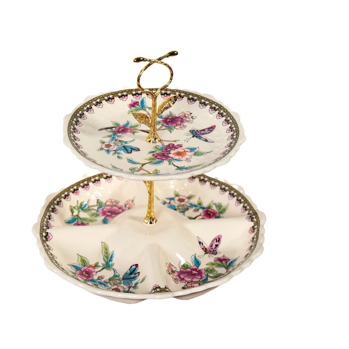 

Европейская двухъярусная фруктовница, элитная подставка для конфет на журнальный столик в гостиной, подставка для закусок на стойку ресепшн или в нишу в гостиной.