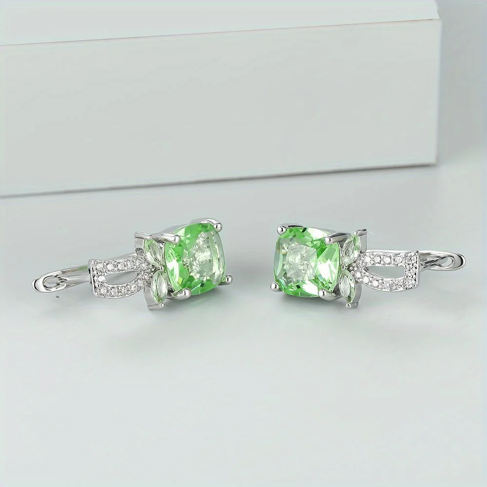 Exquisite Trendy Apple Green Zircon Stone Square Hoop Earrings Women\'s Party Wedding Accessories Gifts Cute Female New
