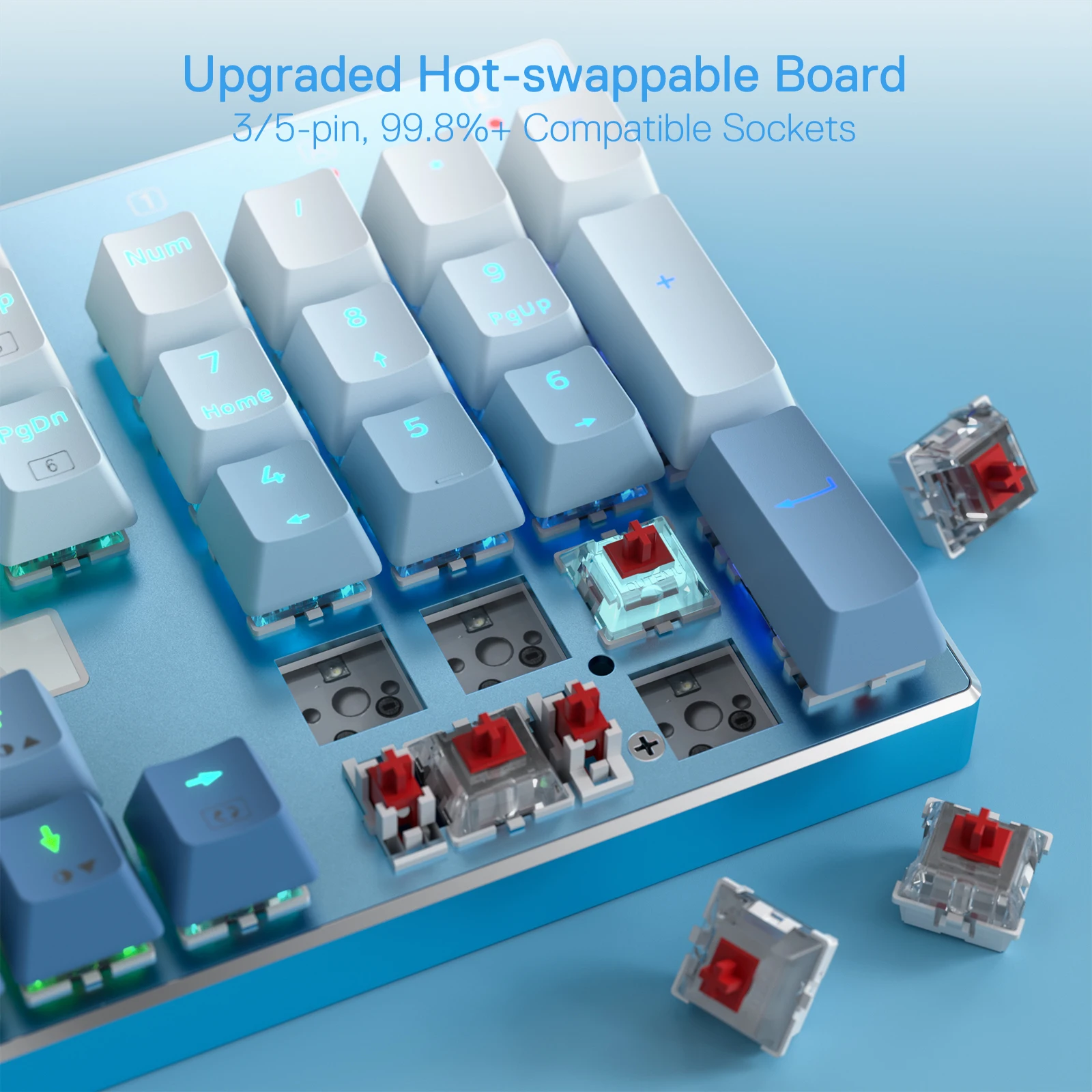 لوحة مفاتيح ألعاب ميكانيكية سلكية بإضاءة خلفية LED ، قاعدة ألومنيوم ، مفاتيح خطية ، تبديل ساخن ، مفتاح أحمر هادئ