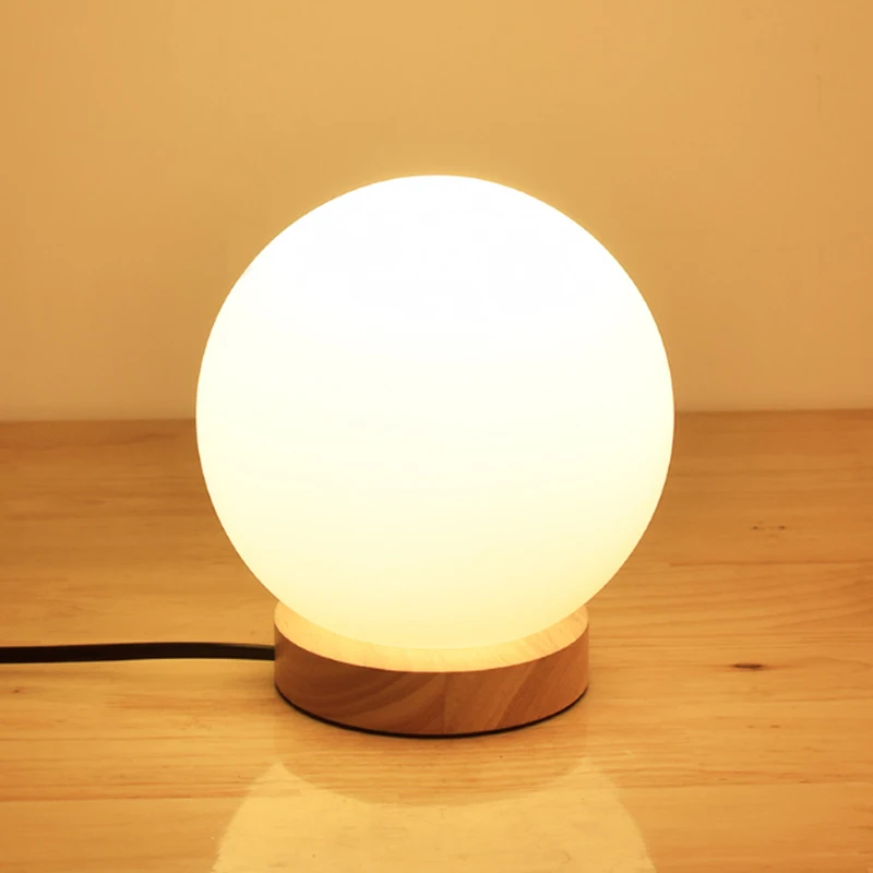 Modern Warm Frosted Glass Ball Table Lamp White Nordic Wood LED E27 Home Livingroom Bedside Bedroom Study Desk Lighting Fixtures