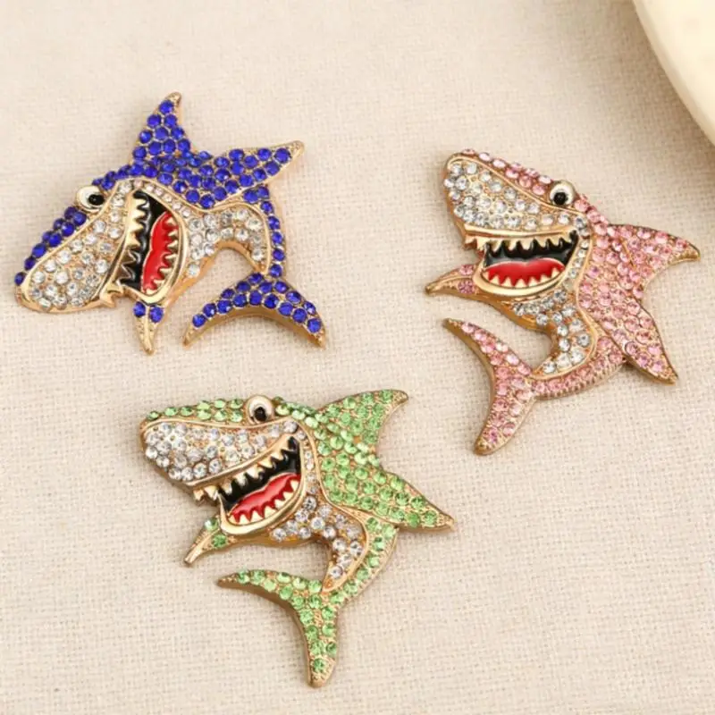 Creative Cute Rhinestones Shark Brooches For Women Clothing Coat Jewelry Accessories