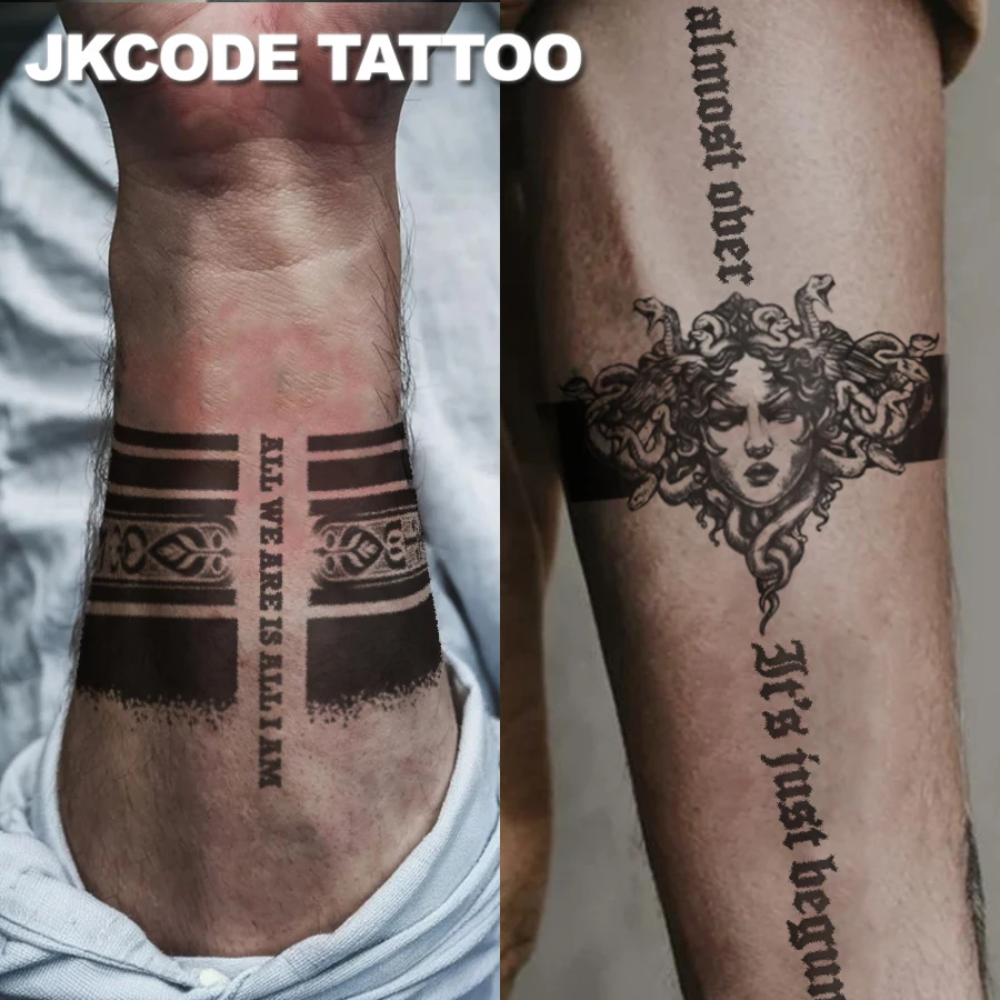 

Татуировка большого размера - татуировка на руку двойного назначения - римская мифология Медуза - черная повязка на руку - татуировка на палец Медуза для мужчин Пара с геометрическим узором Длинный браслет Временная татуировка - прочная 3-5 дней