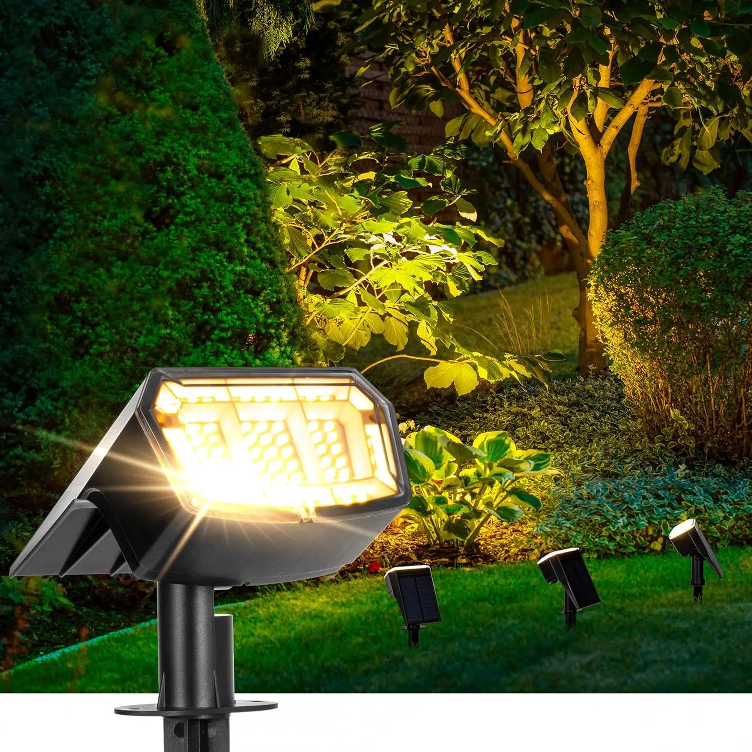63 LED-Solarstrahler für den Außenbereich, IP65 wasserdicht mit 3 Beleuchtungsmodi für Hof, Garten, Weg, Dekoration – 4er-Pack