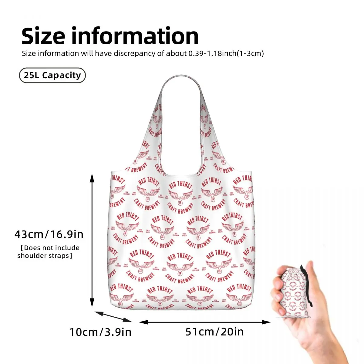 Red Thirst Craft Brewery Shopping Tote Bag Canvas Large Capacity Shoulder Bags Shopper Grocery Handbag for Women