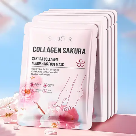 5 paires de masques nourrissants pour les pieds au collagène Sakura SADOER, hydratent, exfolient et nourrissent les pieds doux et lisses, soins de la peau.