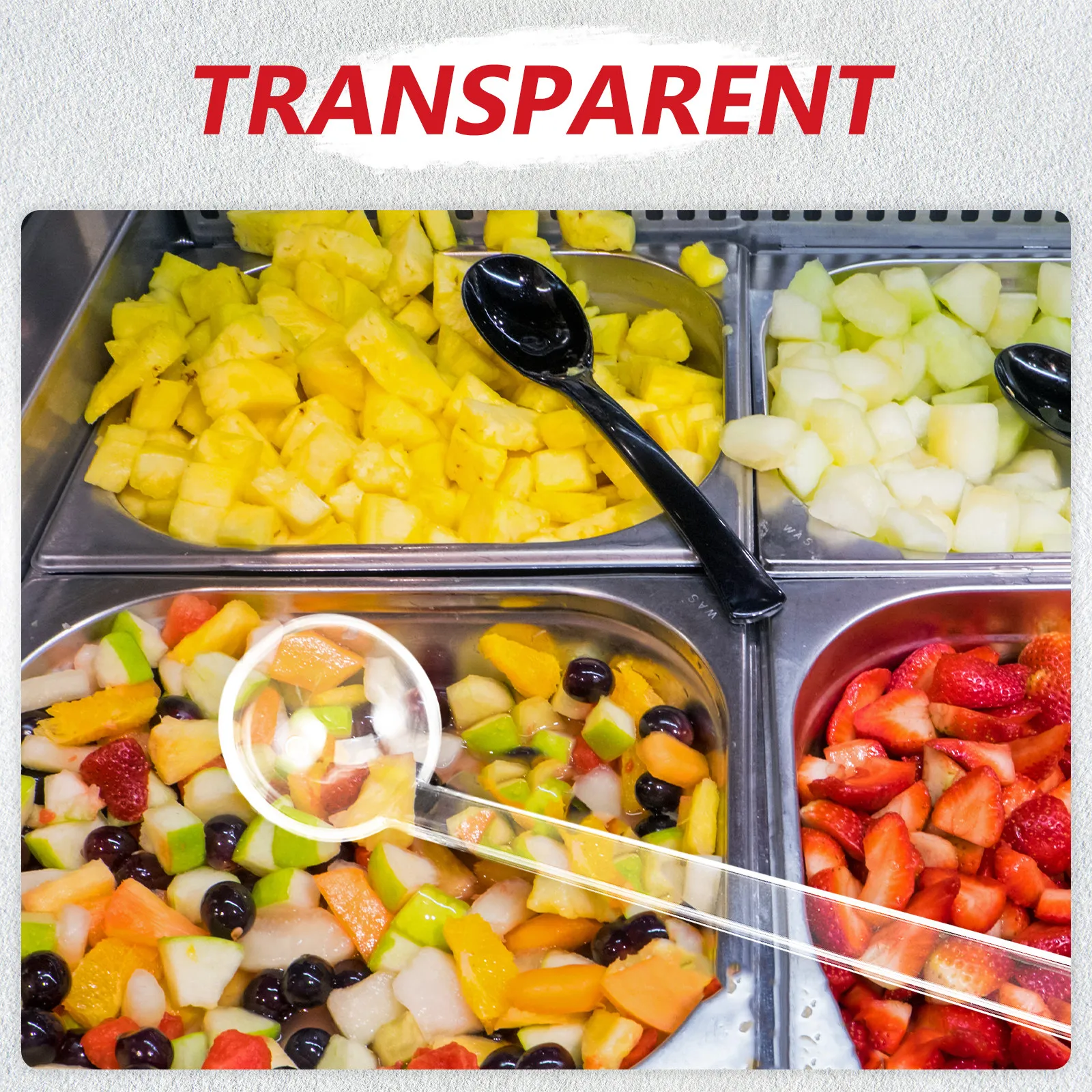 10Pcs Transparent Plastic Long Handle Ladle Spoon for Catering Buffet Sauce Gravy Soup Salad Appetizer Portion Control Reusable