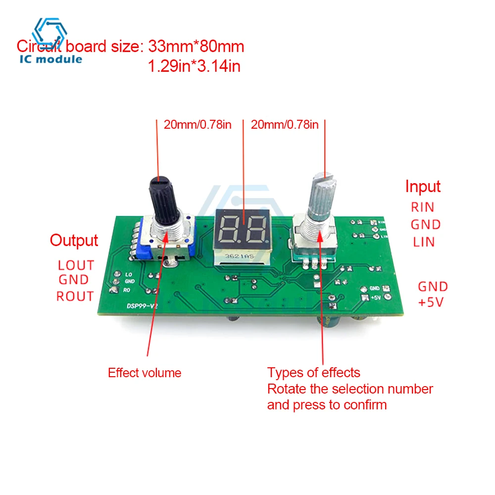 DSP Digital Reverberation Karaoke Reverb Board KTV Mixer Effector Anti-Whistling Module Multi-Sound Effects