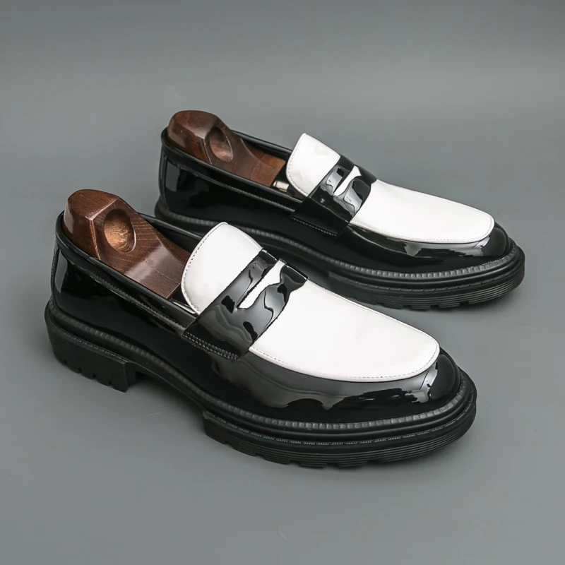 

Classic Men Business Loafers Black White Men Casual Thick-soled One-foot Fashionable Leather Shoes Gentleman's Social Shoes Men