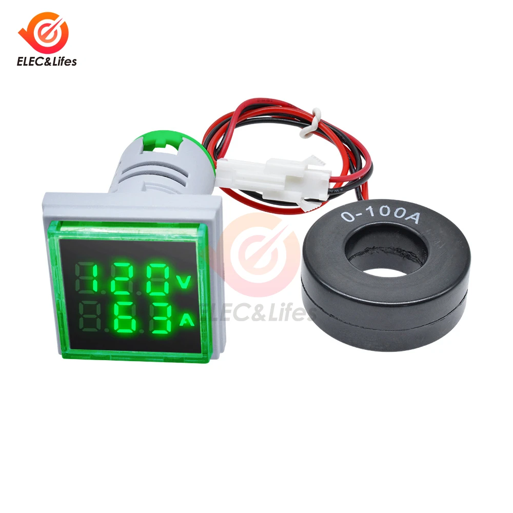 AC 60-500V 0-100A Square LED Digital Voltmeter Ammeter 110V 220V Voltage Current Meter Voltammeter Car Volt Amp Tester Detector