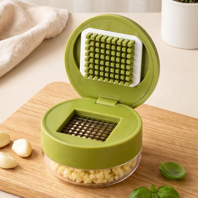 Multifunctional Manual Garlic Press Mincer Chopper ABS and Stainless Steel Handheld Ginger Masher with Storage Case Kitchen Tool