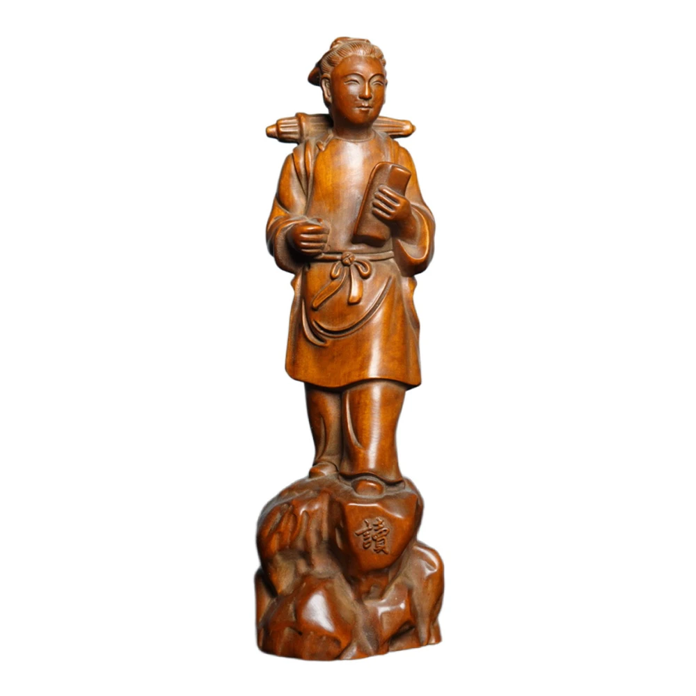 Statue de savant chinois en bois sculpté vintage, sculpture, figurine, décoration orientale traditionnelle, aspiration à la connaissance