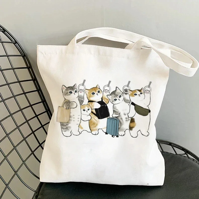 2024 Women Shopper Bag Funny Cats Printed Kawaii Bag Harajuku Shopping Canvas Shopper Bag Girl Handbag Tote Shoulder Lady Bag