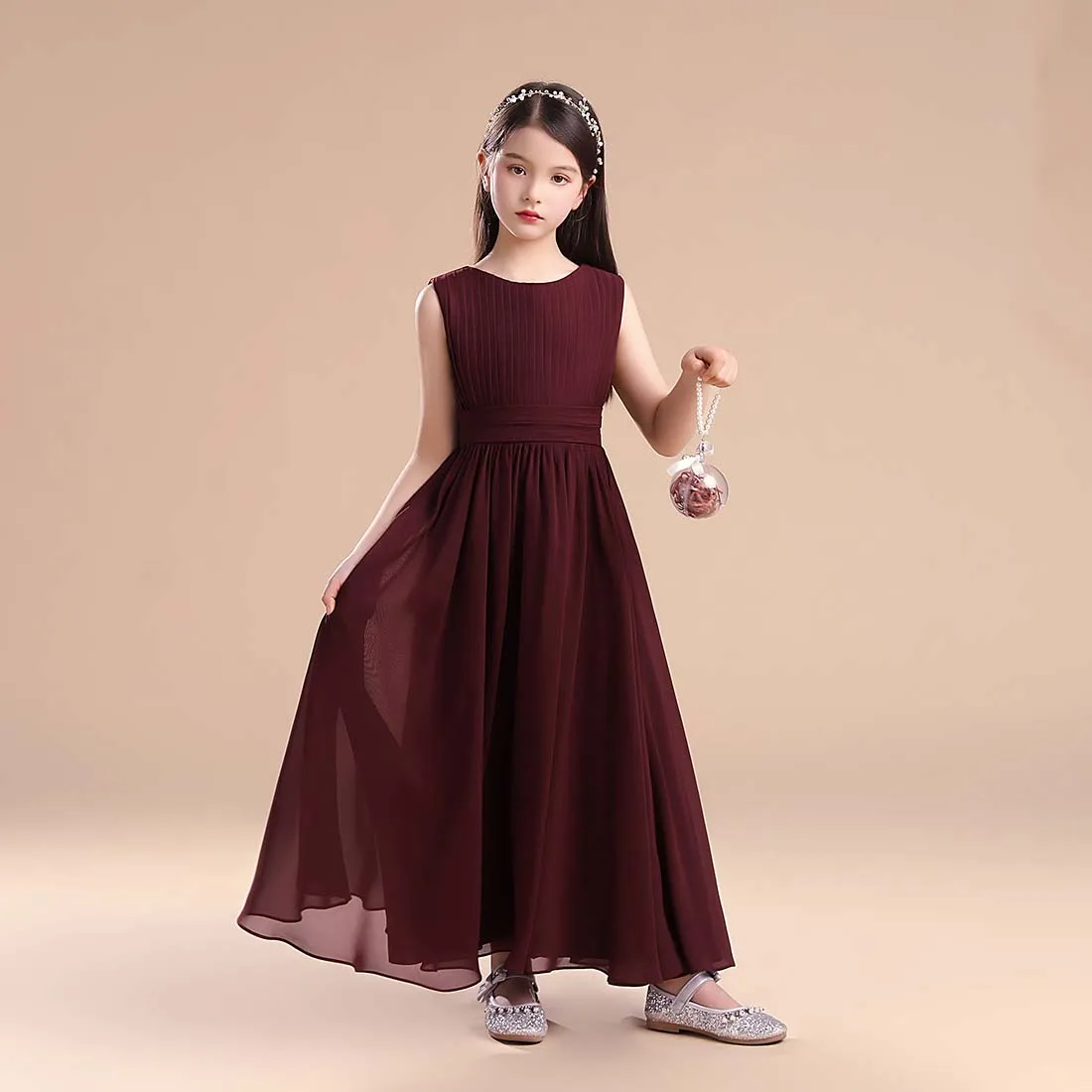 

Wedding Fancy Girls Fashion Party Dresses Chiffon Flutter Sleeveless Princess Pageant Wedding Bridesmaid Birthday Long Dress