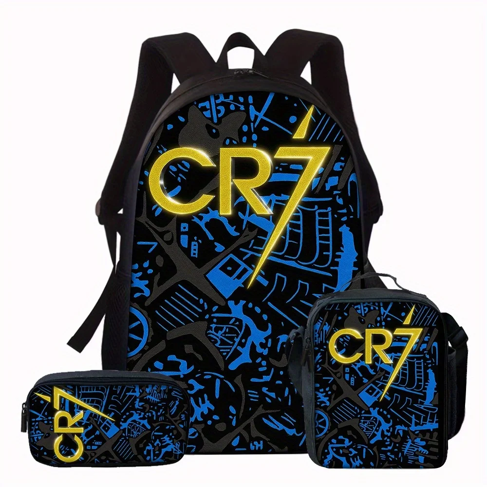 

3-Piece CR7 Soccer Star Pattern Backpack Set – Large-Capacity Casual Backpack with Matching Clutch & Tote Bag, Perfect for Daily