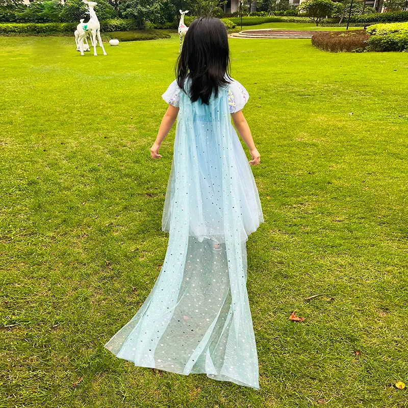 Elsa Dress Cloak Summer Snow Queen Party Princess Cape Child Fancy Girls  Christmas Halloween Costume Anna Elsa Dress Up