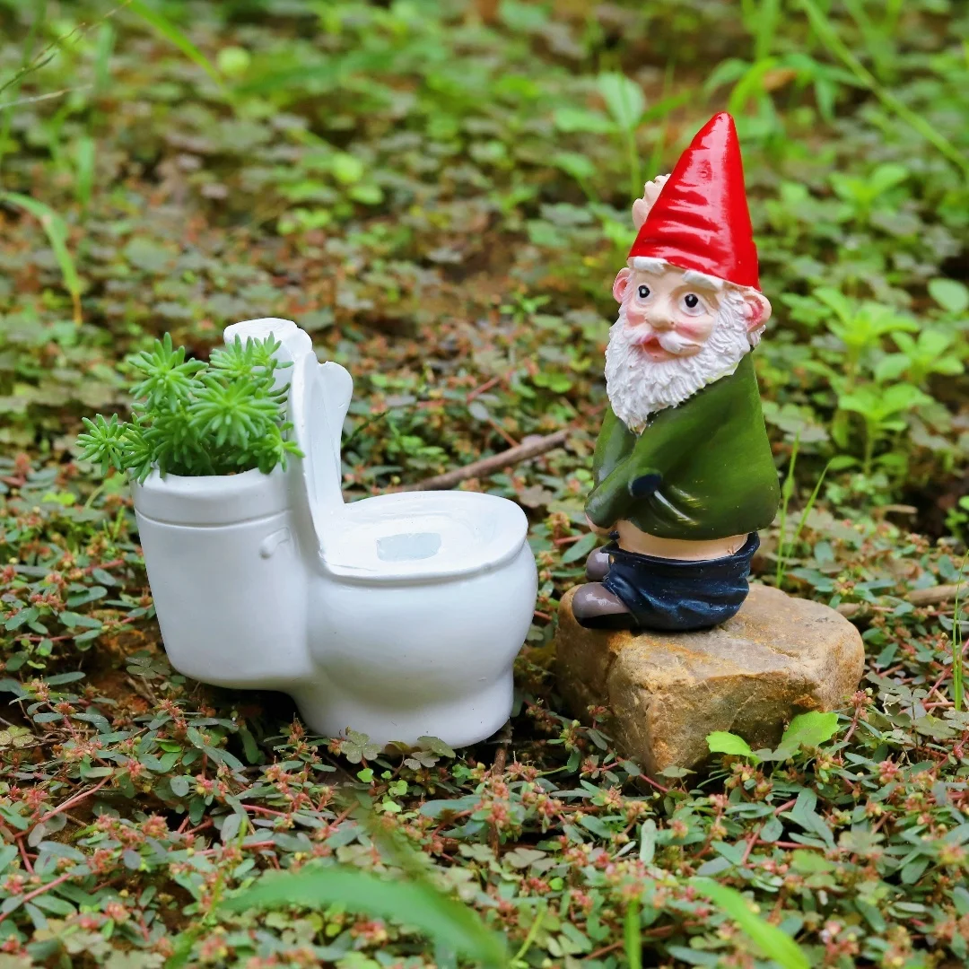 2pcs, whimsical toilet pee dwarf resin decoration, garden and home decoration, suitable for succulent cactus planting, desktop p