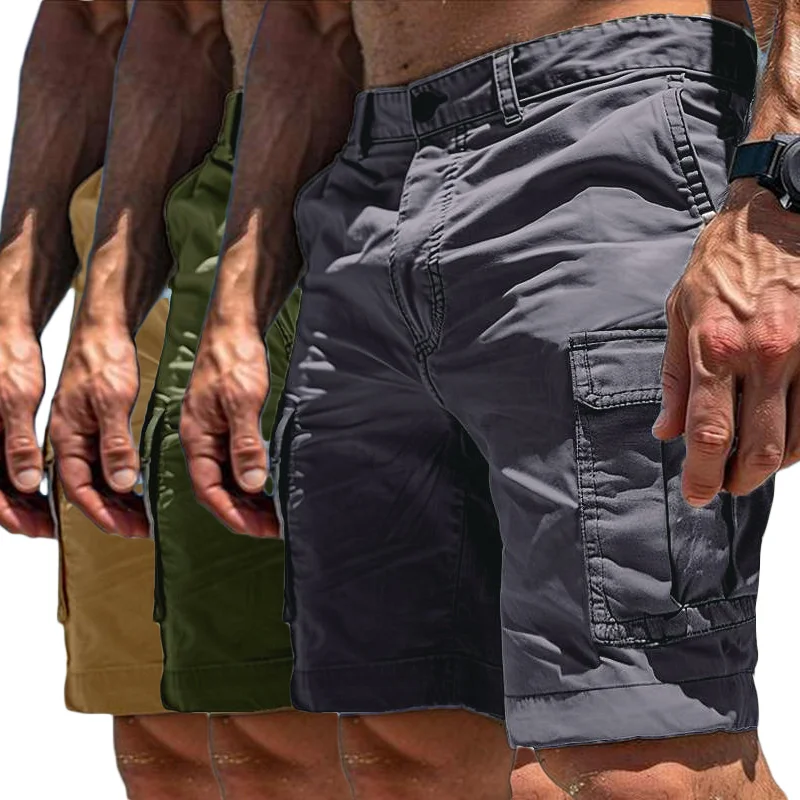 Herren-Shorts, verschleißfest, für den Sommer, Strand, lässig, Cargo-Shorts, Multi-Pocket-Arbeitskleidung, atmungsaktiv, locker, gerade, einfarbig