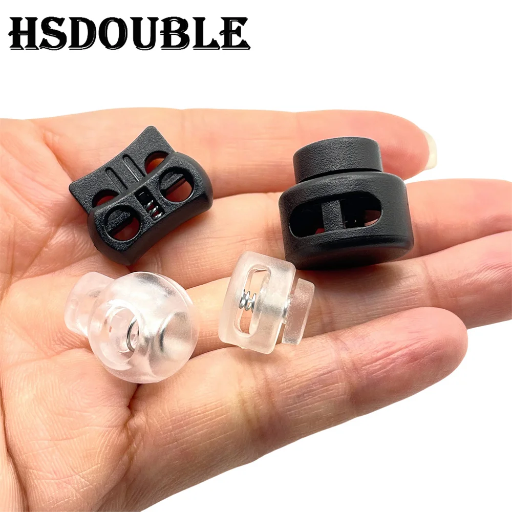 10 Pcs/Pack Single/Double Hole Cord Lock Toggle Clip Stopper Plastic Black For Bags/Garments