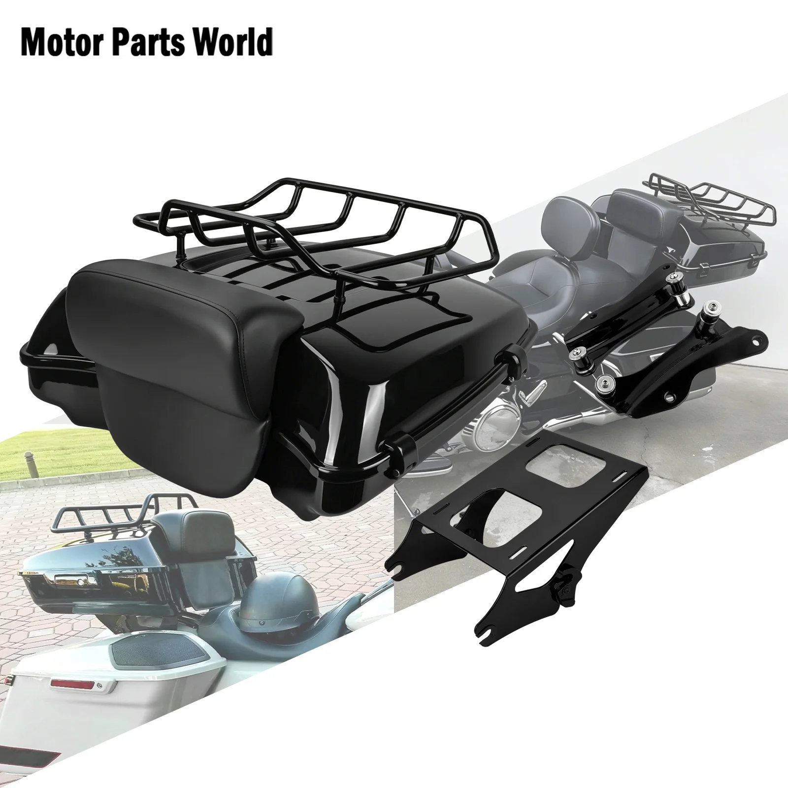 Motorcycle 7.5' Razor Luggage+Luggage Rack+Top Rack+Docking Hardware+Backrest Kit For Harley Touring 14-25 Street Electra Glide