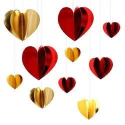 Guirnalda de corazón de amor 3D de oro rojo, adorno de remolino de corazón colgante de papel para el Día de San Valentín, aniversario, suministros de decoración de fiesta de boda