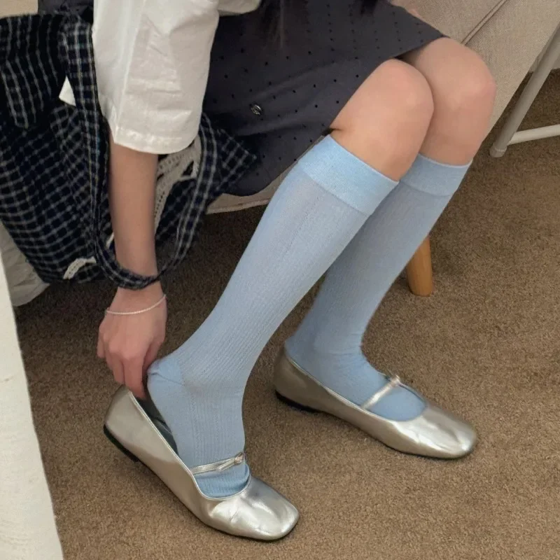 SP&CITY Koreanische Feste Vielseitige Florsocken JK-Stil Damen Atmungsaktive Wadensocken ohne Knochen Sommer Dünne lässige lange Röhrensocken