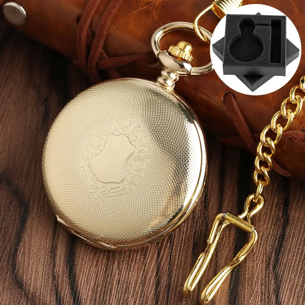Trendy Gold Mechanical Hand Winding Pocket Watch Men's Vintage Fob Chain Pendant Pocket Clock Gift Roman Numerals Dial Timepiece