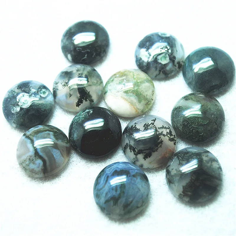 10PCS Nature Moss Agate Stone Cabochons 14MM 16MM 18MM 20MM Round Shape Natural Gem Stone Beads Accessories Free Shippings