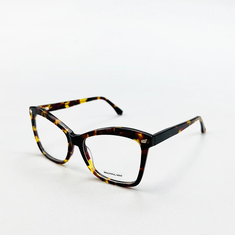 BEAUTIFUL NOW Monturas de anteojos con estampado de leopardo de acetato de gran tamaño y elegantes para lentes personalizadas graduadas