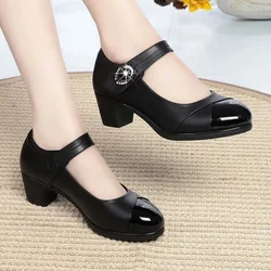 Cresfimix female classic round toe high quality black pu leather pumps women casual sweet office autumn high heel shoes a6661y