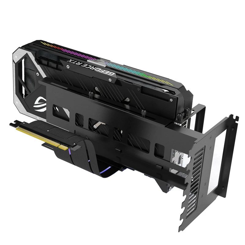 GPU Graphics Card Mounting Bracket with PCI-E 4.0 Extension Cable for Vertical 90-Degree Installation
